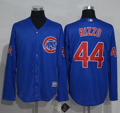 Cubs #44 Anthony Rizzo Blue New Cool Base Long Sleeve Stitched MLB Jersey